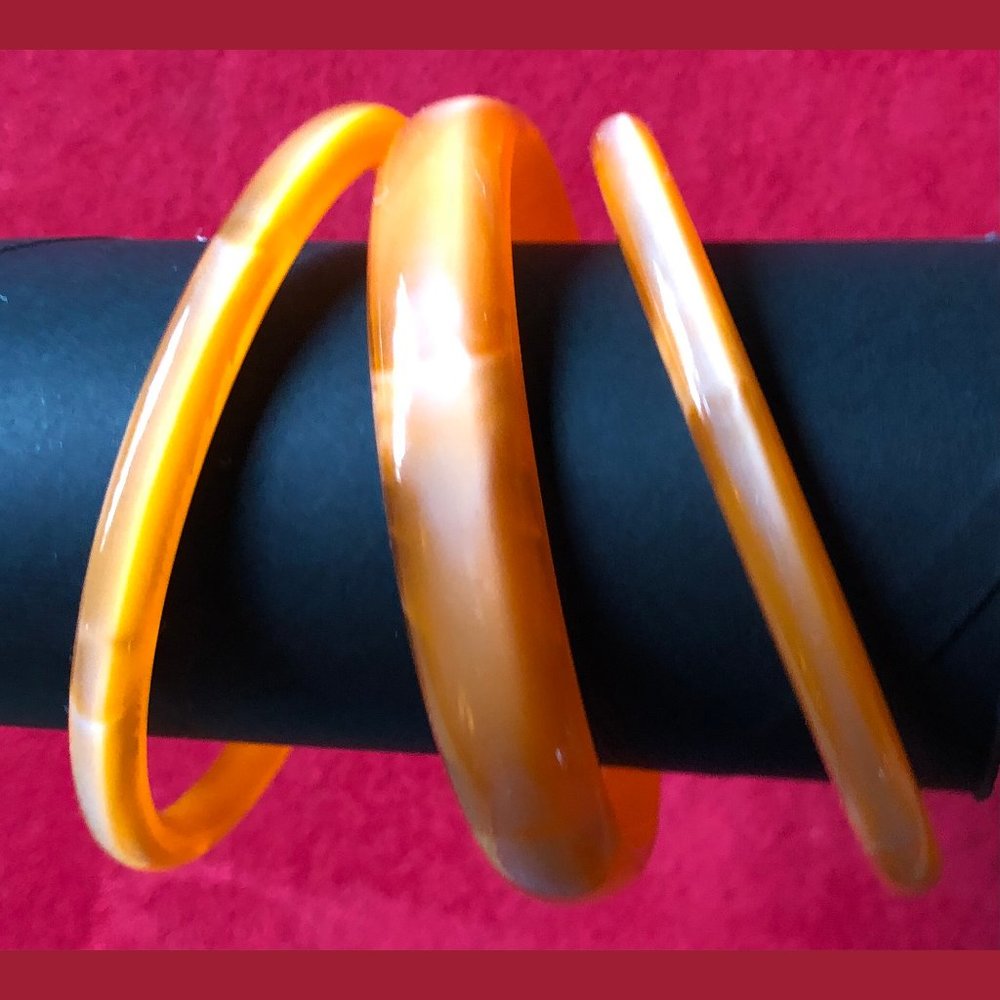 3 Vintage Bangle Bracelets Translucent Orange - image 2